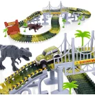 PlayFellow Crate Road Dino Track 216 elemű Dinoszaurusz / Dinopark autópálya készlet 8 dínóval és 1 db elemes, világító autóval