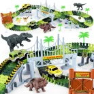 PlayFellow Crate Road Dino Track 216 elemű Dinoszaurusz / Dinopark autópálya készlet 8 dínóval és 1 db elemes, világító autóval