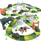 PlayFellow Crate Road Dino Track 216 elemű Dinoszaurusz / Dinopark autópálya készlet 8 dínóval és 1 db elemes, világító autóval