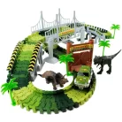 PlayFellow Crate Road Dino Track 216 elemű Dinoszaurusz / Dinopark autópálya készlet 8 dínóval és 1 db elemes, világító autóval