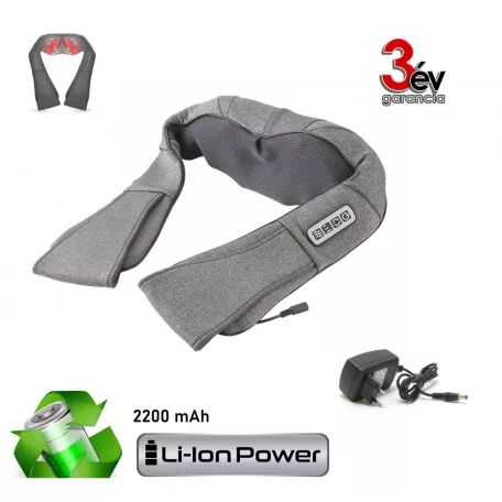 Easy Home MB-S002 akkus, 2200 mAh li-ion akkumulátoros Shiatsu univerzális elektromos masszírozó, fűthető görgős nyakmasszírozó, elektromos masszázsöv
