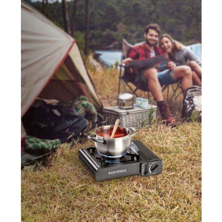 EasyMaxx 12126 gáz kempingfőző, mini gázpalackos mobil főzőeszköz, palackos kemping gázfőző, gázrezsó, gázzsámoly kofferben