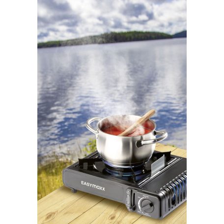 EasyMaxx 12126 gáz kempingfőző, mini gázpalackos mobil főzőeszköz, palackos kemping gázfőző, gázrezsó, gázzsámoly kofferben