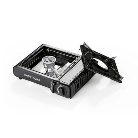 EasyMaxx 12126 gáz kempingfőző, mini gázpalackos mobil főzőeszköz, palackos kemping gázfőző, gázrezsó, gázzsámoly kofferben