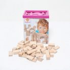 Eichhorn 50 darabos natúr fa építőkocka készlet, festetlen oktató fakocka csomag praktikus tároló és formaberakó vödörben (100050141)