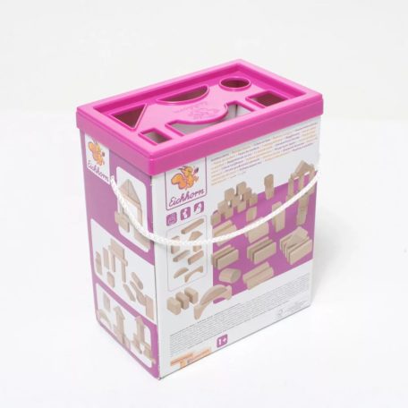 Eichhorn 50 darabos natúr fa építőkocka készlet, festetlen oktató fakocka csomag praktikus tároló és formaberakó vödörben (100050141)