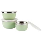 Ernesto 3 darabos Salátatál / gümölcstál készlet 14 / 16 / 18 cm nemesacél, inox tál / edény készlet műanyag fedővel 0.65L / 1L / 1.35L