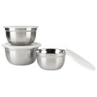 Ernesto 3 darabos Salátatál / gümölcstál készlet 14 / 16 / 18 cm nemesacél, inox tál / edény készlet műanyag fedővel 0.65L / 1L / 1.35L