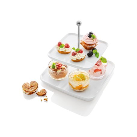 ERNESTO 3 szintes, szögletes tálaló állvány, 35 cm magas, 3 tálcás, dekoratív porcelán tálaló, kínáló tál készlet, süteménytálca