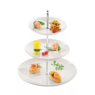  ERNESTO 3 szintes, kerek tálaló állvány, 35 cm magas, 3 tálcás, dekoratív porcelán tálaló, kínáló tál készlet, süteménytálca