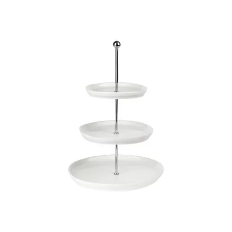 ERNESTO 3 szintes, kerek tálaló állvány, 35 cm magas, 3 tálcás, dekoratív porcelán tálaló, kínáló tál készlet, süteménytálca
