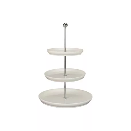 ERNESTO 3 szintes, kerek tálaló állvány, 35 cm magas, 3 tálcás, dekoratív porcelán tálaló, kínáló tál készlet, süteménytálca