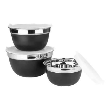 Ernesto 3 darabos 14 / 16 / 18 cm nemesacél, inox saláta tál / edény készlet műanyag fedővel 0.55L / 0.85L / 1.3L