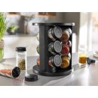 Ernesto 10 részes forgó, 360°-ban elforgatható, elegáns design fűszertartó készlet 9 db 85 ml-es, szórófejes fűszer tároló üveggel, tartóval