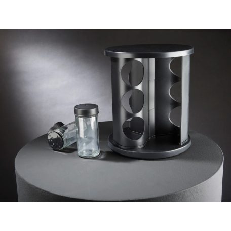 Ernesto 10 részes forgó, 360°-ban elforgatható, elegáns design fűszertartó készlet 9 db 85 ml-es, szórófejes fűszer tároló üveggel, tartóval