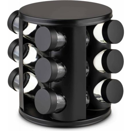 Ernesto 10 részes forgó, 360°-ban elforgatható, elegáns design fűszertartó készlet 9 db 85 ml-es, szórófejes fűszer tároló üveggel, tartóval