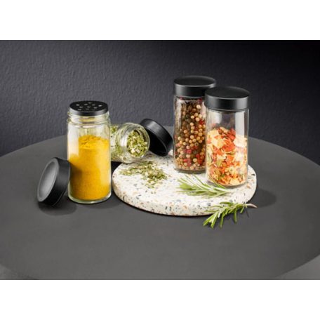 Ernesto 10 részes forgó, 360°-ban elforgatható, elegáns design fűszertartó készlet 9 db 85 ml-es, szórófejes fűszer tároló üveggel, tartóval