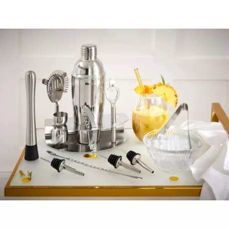 ERNESTO nemesacél inox 12 részes Cocktail Shaker Set - Koktélkészítő és kiöntő mixer készlet 