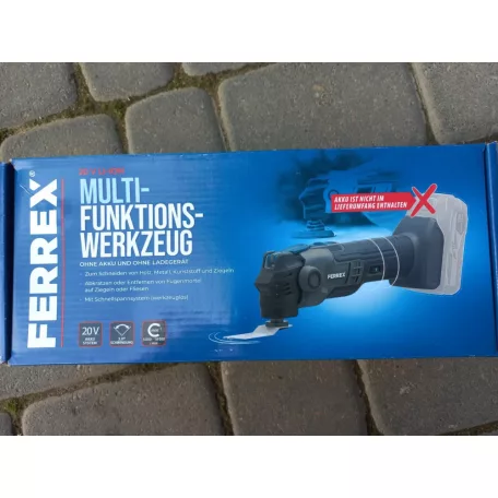 FERREX FBT-CMT-004 FULL 20V 2Ah akkus, akkumulátoros multifunkciós szerszámgép, multi rezgőcsiszoló, 20V 2Ah akkuval és hálózati töltővel