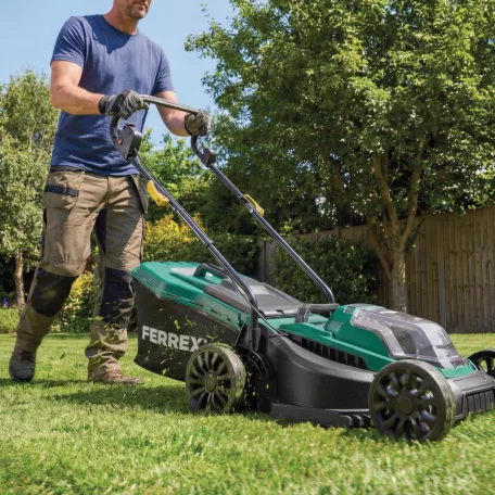 FERREX FBT-CLM-003 SOLO 20V 33 cm akkus fűnyíró, vezeték nélküli, akkumulátoros fűnyírógép központi vágásmagasság állítással, 35L fűgyűjtővel, akku és töltő nélkül 