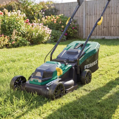 FERREX FBT-CLM-003 SOLO 20V 33 cm akkus fűnyíró, vezeték nélküli, akkumulátoros fűnyírógép központi vágásmagasság állítással, 35L fűgyűjtővel, akku és töltő nélkül 