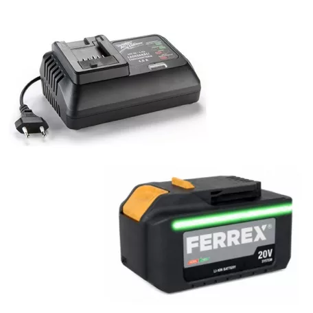 FERREX FBT-CNG002 ECO 20V 4Ah akkus, akkumulátoros elektromos tűzőgép és szögbelövő 1000 db TYPE 55 kapocs és TPYE 47 szög kiegészítővel, akkuval és töltővel (854897)