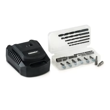 FERREX FB-12-IN 12V 2500 mAh Li-ion akkus, akkumulátoros fúró, csavarbehajtó, fúrógép akkuval, töltővel, fúrószár és bitfej készlettel, kofferben