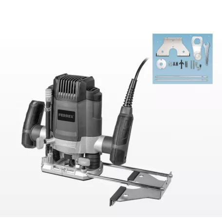 FERREX WWS-OFR1200 XL elektromos 1200W felsőmaró, felsőmarógép 14 db maróbittel (fém kofferben) 6 mm / 6,35 mm / 8 mm szerszámbefogóval