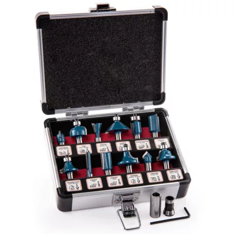 FERREX WWS-OFR1200 XL elektromos 1200W felsőmaró, felsőmarógép 14 db maróbittel (fém kofferben) 6 mm / 6,35 mm / 8 mm szerszámbefogóval