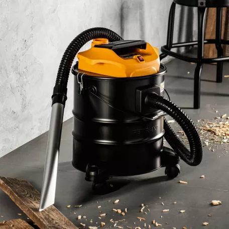 FERREX GAS20 fekete - sárga 1300W 20L hamuporszívó, 20 literes kandalló porszívó fúvás funkcióval, fém szűrővel
