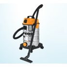FERREX TVC-125 nemesacél 35L (35 literes) 1200W inox nemesacél száraz-nedves porzsák nélküli porszívó, hálózati aljzattal szerszámgépekhez