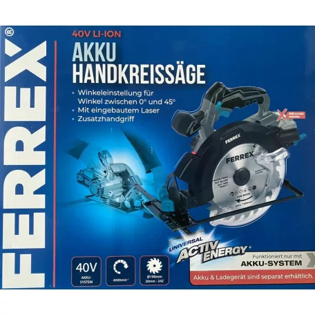FERREX XYZ-566 HO 2022 ECO 40V 2.5Ah akkumulátoros, akkus kézi körfűrész 190mm fűrészlappal, akkuval és töltővel