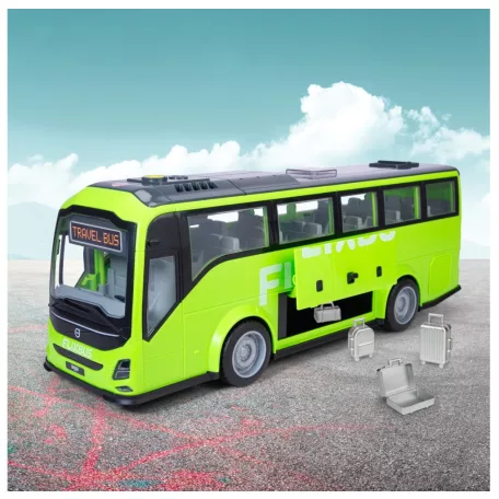 Dickie Toys Giant FLIXBUS Volvo 9700 élethű 1:16 méretarányú (54 cm) játék műanyag autóbusz nyitható ajtókkal és csomagtartóval, poggyászokkal, levehető tetővel, fény és hanghatásokkal