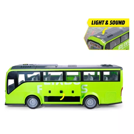 Dickie Toys Giant FLIXBUS Volvo 9700 élethű 1:16 méretarányú (54 cm) játék műanyag autóbusz nyitható ajtókkal és csomagtartóval, poggyászokkal, levehető tetővel, fény és hanghatásokkal