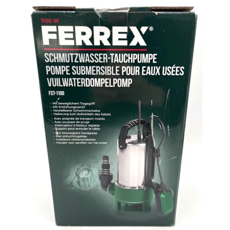 FERREX / GardenLine FST-1100  inox, nemesacél 1100W 20.000 l/óra kerti szivattyú, szennyvízszivattyú (búvárszivattyú) úszókapcsolóval (WU5909162 / 843305)
