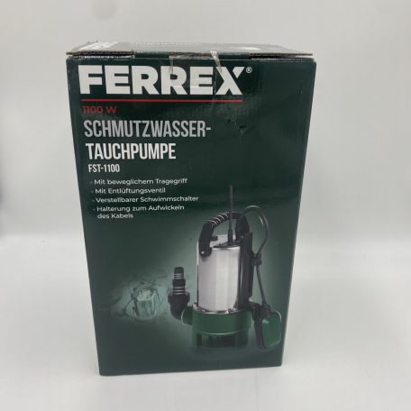 FERREX / GardenLine FST-1100  inox, nemesacél 1100W 20.000 l/óra kerti szivattyú, szennyvízszivattyú (búvárszivattyú) úszókapcsolóval (WU5909162 / 843305)