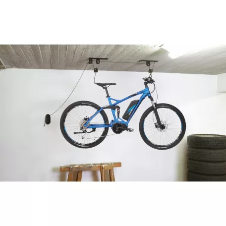 Fischer 97068 Cycle Lift Plus kerékpár és e-Bike lift, kerékpárlift, biciki tároló (csörlő) mennyezetre 30 kg teherbírással 26" - 28" (elektromos kerékpárokhoz is)