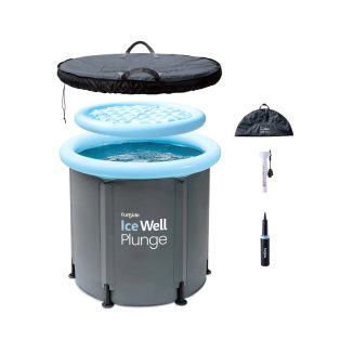   Funsicle Ice Well Cold Plunge 76 x 76 cm 303L szürke, felfújható peremű, fémvázas jégkád, hordozható jéghordó, jégfürdő medence hőmérővel, dupla fedéllel és pumpával
