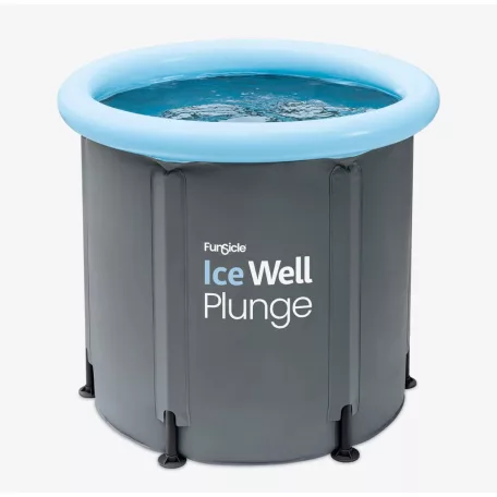 Funsicle Ice Well Cold Plunge 76 x 76 cm 303L szürke, felfújható peremű, fémvázas jégkád, hordozható jéghordó, jégfürdő medence hőmérővel, dupla fedéllel és pumpával