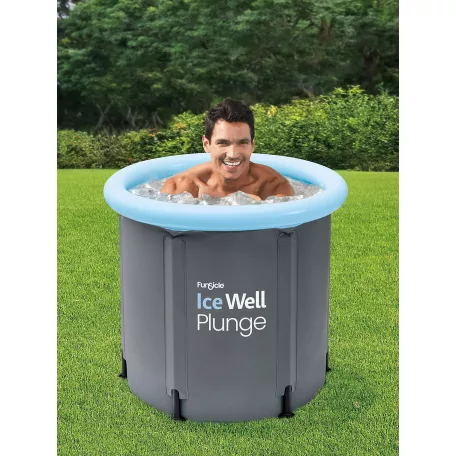 Funsicle Ice Well Cold Plunge 76 x 76 cm 303L szürke, felfújható peremű, fémvázas jégkád, hordozható jéghordó, jégfürdő medence hőmérővel, dupla fedéllel és pumpával