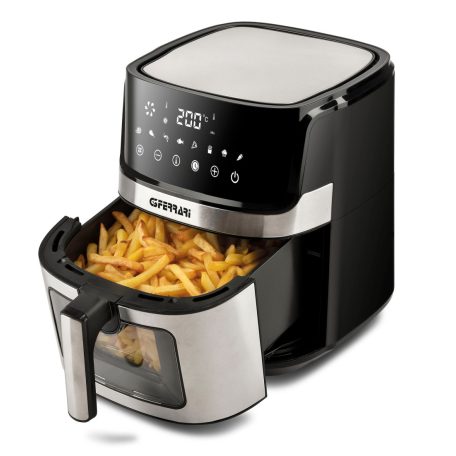 G3 Ferrari Friggisano Visual inox - fekete 1700W 6.5L / 1.5 kg XXL digitális Air Fryer, olajmentes, légkeveréses sütő, forrólevegős sütő, Airfryer