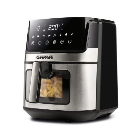 G3 Ferrari Friggisano Visual inox - fekete 1700W 6.5L / 1.5 kg XXL digitális Air Fryer, olajmentes, légkeveréses sütő, forrólevegős sütő, Airfryer