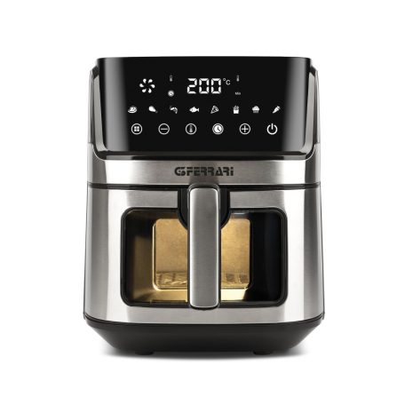 G3 Ferrari Friggisano Visual inox - fekete 1700W 6.5L / 1.5 kg XXL digitális Air Fryer, olajmentes, légkeveréses sütő, forrólevegős sütő, Airfryer