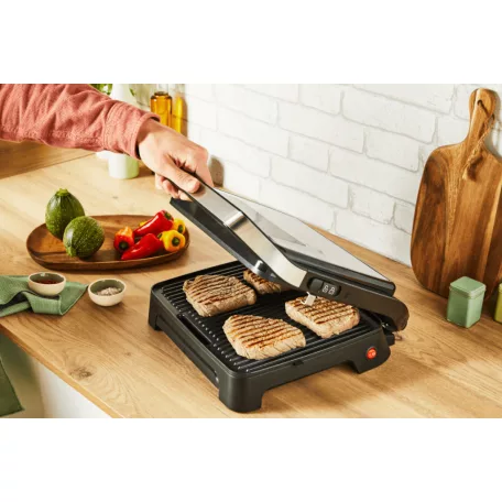 Tefal Inicio GC271D10 inox nemesacél kontaktgrill, 2000W panini - kontakt grill, grillsütő, 29 x 26 cm tapadásmentes sütőlapokkal