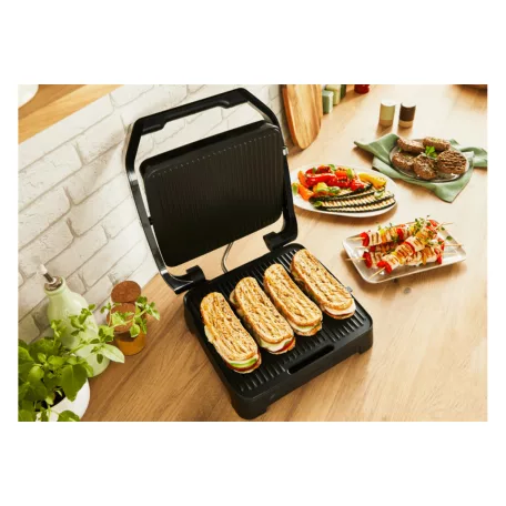 Tefal Inicio GC271D10 inox nemesacél kontaktgrill, 2000W panini - kontakt grill, grillsütő, 29 x 26 cm tapadásmentes sütőlapokkal
