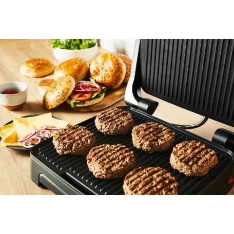 Tefal Inicio GC271D10 inox nemesacél kontaktgrill, 2000W panini - kontakt grill, grillsütő, 29 x 26 cm tapadásmentes sütőlapokkal