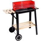 Landmann | Grill Chef 0566 Barbecue faszenes party grillkocsi, piros-fekete 84 x 40 x 87 cm 6 személyes kerti grillsütő fa polcokkal