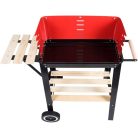 Landmann | Grill Chef 0566 Barbecue faszenes party grillkocsi, piros-fekete 84 x 40 x 87 cm 6 személyes kerti grillsütő fa polcokkal