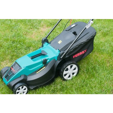 FERREX GLM44 Electric Lawnmover 1800W 44 cm elektromos fűnyíró, fűgyűjtős fűnyírógép nyomatékos motorral, 20-70 mm központi vágásmagasság állítással