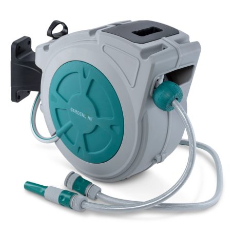GardenLine GRHS-20A 20 méteres fali automata tömlődob, falra szerelhető tömlőtároló, tömlődoboz 20 m 1/2" locsolótömlővel és szórófejjel 